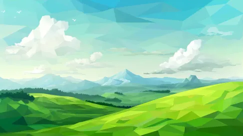 Polygonal depiction of a grassy hill under a cloudy sky - Image 3