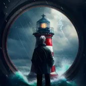 Lighthouse keeper watching ship in perilous storm - Image 2