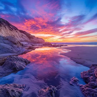 Sunset reflected in tide pools at coastal dunes - Image 1