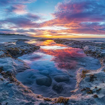 Sunset reflected in tide pools at coastal dunes - Image 3