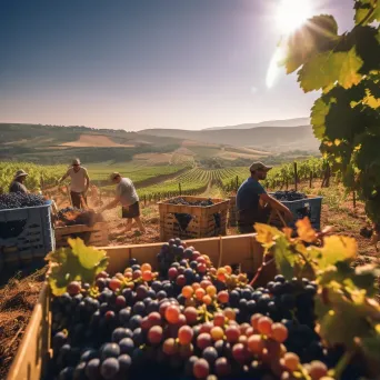 Sunny day in the vineyard during harvest season with ripe grapes - Image 1