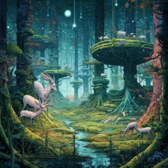 Digital representation of a cybernetic forest with glowing trees and holographic animals - Image 4