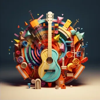 Vibrant music-themed typography showcasing different instrument shapes in low poly style - Image 2