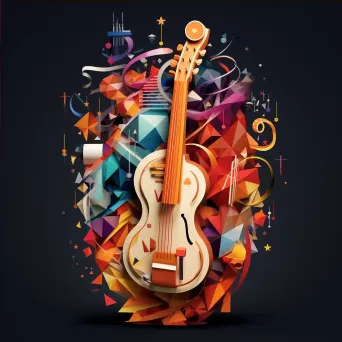 Vibrant music-themed typography showcasing different instrument shapes in low poly style - Image 4