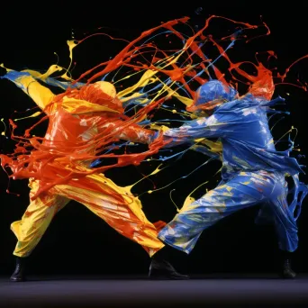 Dynamic colour splashes depicting an energetic dance-off with dancers as vibrant streaks - Image 2