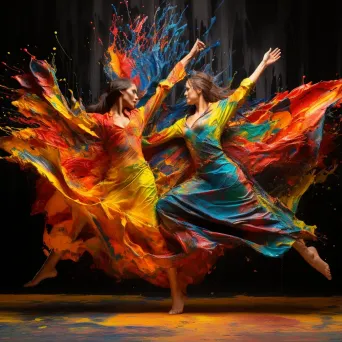 Dynamic colour splashes depicting an energetic dance-off with dancers as vibrant streaks - Image 3