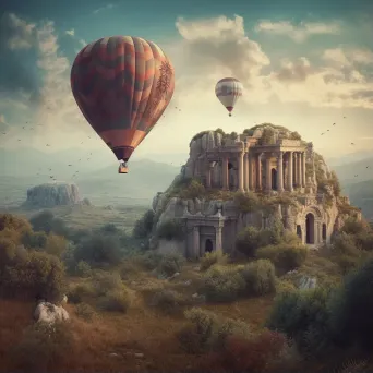 Hot Air Balloon Over Ancient Ruins - Image 1