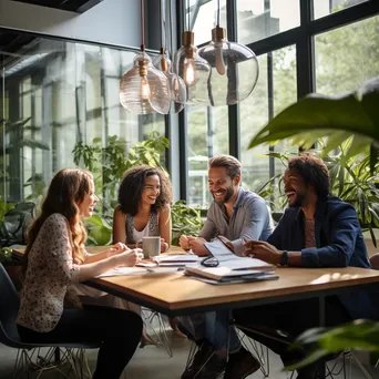 Diverse team collaborating in a modern office with natural light - Image 1