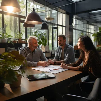 Diverse team collaborating in a modern office with natural light - Image 3