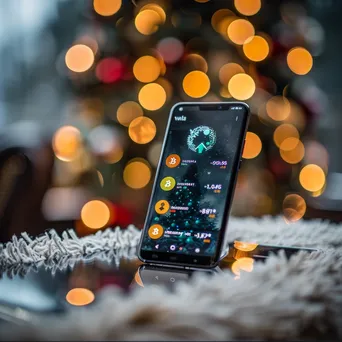 Smartphone screen displaying digital wallet app in a festive setting for easy cryptocurrency transactions. - Image 3