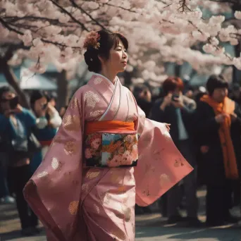 Japanese Cherry Blossom Festival with sakura trees and kimono-clad performers - Image 3