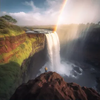 A person admiring a rainbow over a waterfall - Image 2