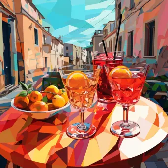 An Italian aperitivo hour in low poly style, reflecting the colors of Pop Art - Image 1