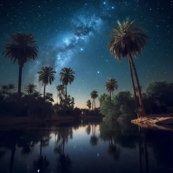 Sagittarius constellation above desert oasis at night - Image 3