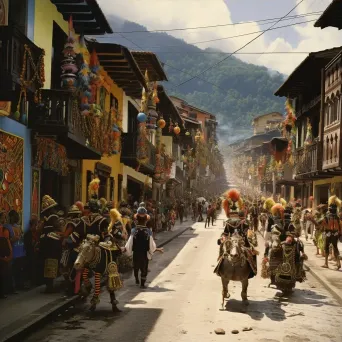 Image of a Brazilian Carnival parade taking place on the streets of a Swiss mountain village - Image 3