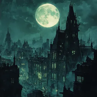 Graphic novel-style Gothic city bathed in full moonlight - Image 2