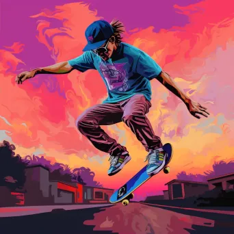 Skateboarder performing a trick in pastel Pop Art style - Image 2