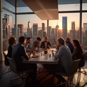 Diverse leaders brainstorming in a conference room with a city view - Image 2