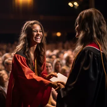 Graduate receiving diploma on stage at a graduation ceremony. - Image 2