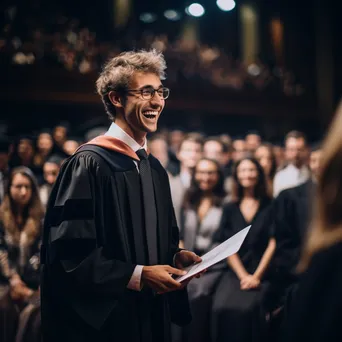 Graduate receiving diploma on stage at a graduation ceremony. - Image 4