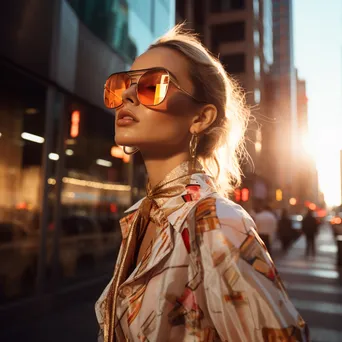 Fashion model showcasing AR glasses in urban street setting - Image 2