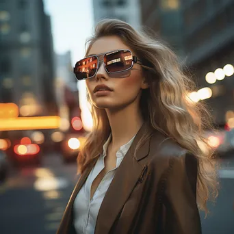 Fashion model showcasing AR glasses in urban street setting - Image 3