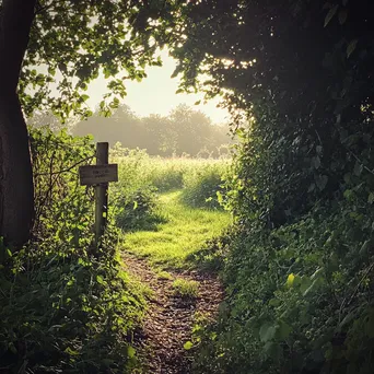 Hedgerow scene with foraging guidelines sign - Image 1