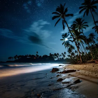 Milky Way galaxy over serene beach with palm trees - Image 1