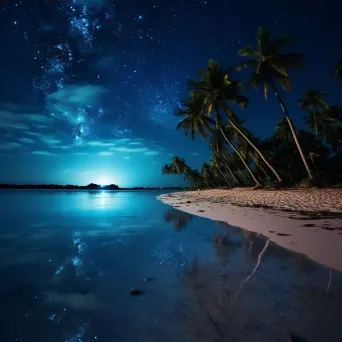 Milky Way galaxy over serene beach with palm trees - Image 3