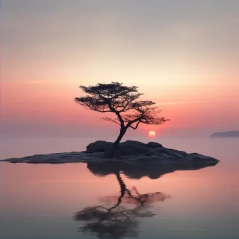 Image showing the silhouette of a solitary tree against a pastel dawn sky - Image 2