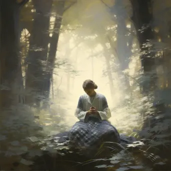 Figure Meditating in Tranquil Forest Light