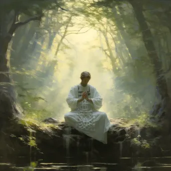 Figure meditating in tranquil forest setting - Image 4