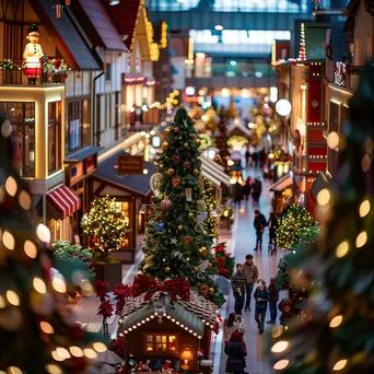 Indoor shopping mall with festive holiday decorations and shoppers. - Image 3