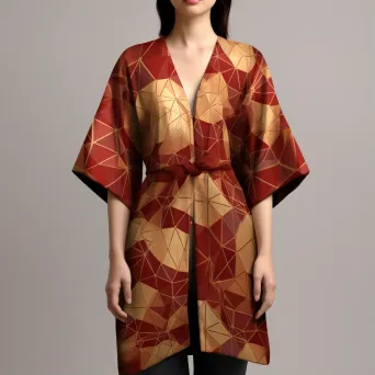 Vibrant low poly Kimono adorned with geometric floral motifs - Image 1