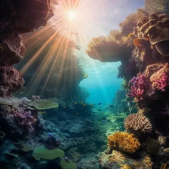 Sunlit Underwater Rock Formations