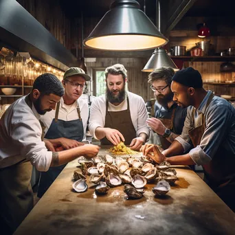 Group of chefs preparing oyster dishes in a kitchen - Image 3