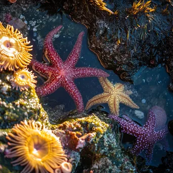 Close-up of starfish and anemones in tide pool - Image 3