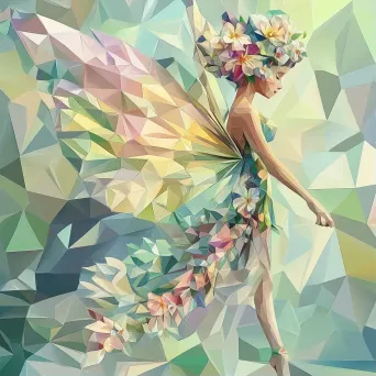 Low poly floral fairy in pastel colors combining Art Nouveau and polygonal art - Image 1