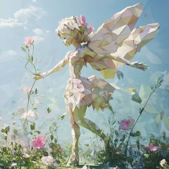 Low poly floral fairy in pastel colors combining Art Nouveau and polygonal art - Image 2