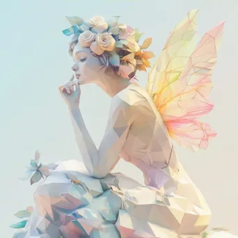 Low poly floral fairy in pastel colors combining Art Nouveau and polygonal art - Image 3