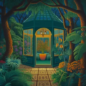 Magical greenhouse with exotic plants offering advice and riddles - Image 3