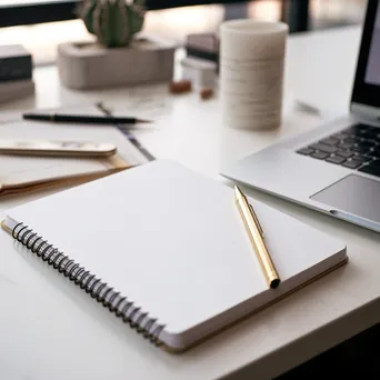 Plain notebook and pencil on a white desk - Image 3