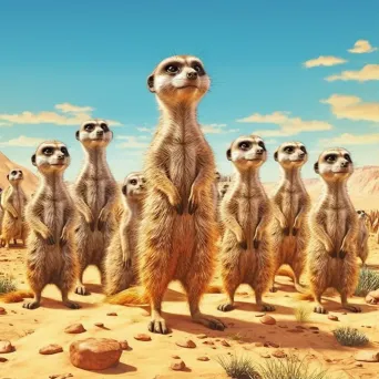 Group of meerkats standing alert in desert - Image 1