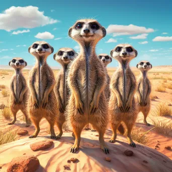 Group of meerkats standing alert in desert - Image 2