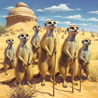 Group of meerkats standing alert in desert - Image 4