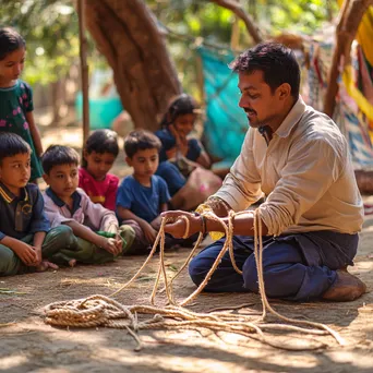 Rope maker teaching children traditional methods outdoors - Image 4