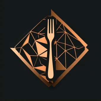 Logo for a gastro pub with a stylized fork and knife icon in black and copper colors on a white hexagonal background - Image 2