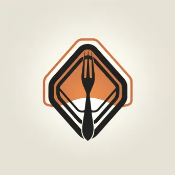 Logo for a gastro pub with a stylized fork and knife icon in black and copper colors on a white hexagonal background - Image 3