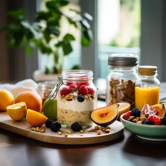 Jar of overnight oats topped with nuts and fruits - Image 3