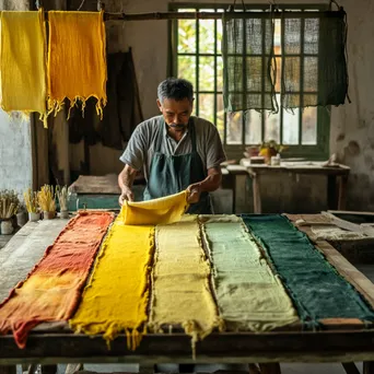 Textile worker dyeing linen using vibrant natural pigments. - Image 2